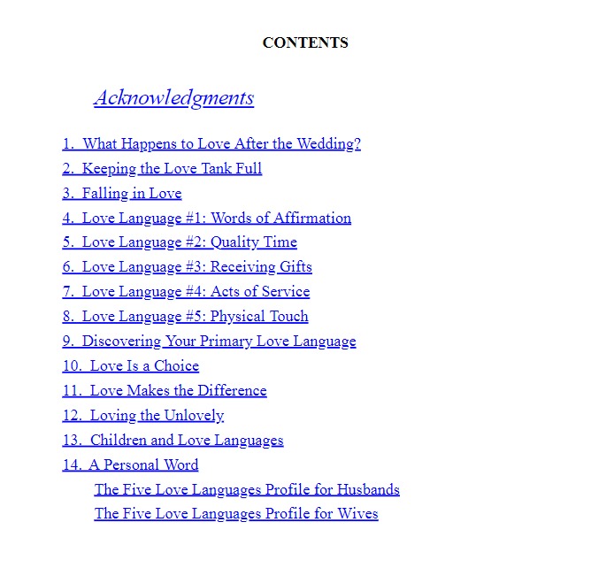 Content of The 5 Love Languages pdf